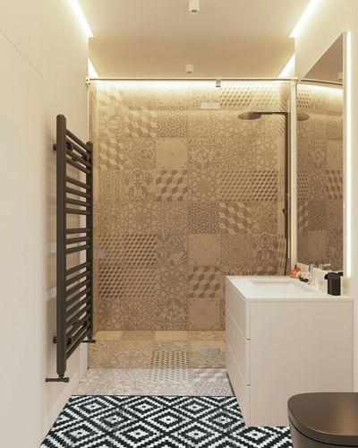 Lahome Washable Runner Rug 2x6 Hallway Runner Rug Moroccan Geometric Trellis Soft Non Slip Non-Shedding Low Pile Carpet Runners for Kitchen Bathroom Entryway Laundry Indoor, Black and White in White Tiled Bathroom