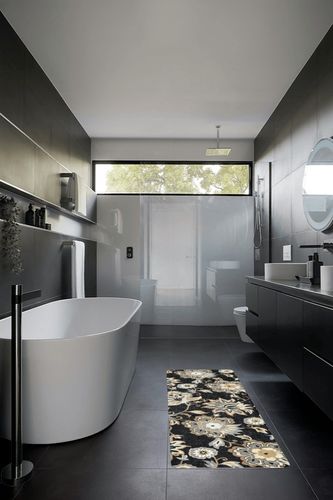 Lahome Floral Hallway Runner Rug - 2x6 Washable Non-Slip Carpet Runner, Throw Low-Pile Stain Resistant Laundry Room Rug Kitchen Runner Black Paisley Print Rug Runner for Bedroom Entryway Bathroom in Black Modern Bathroom