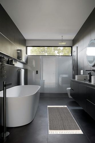 Lahome Boho Hallway Runner Rug, 2x6 Laundry Room Lightweight Entry Woven Cotton Throw Mat with Tassels, Farmhouse Non-Shedding Washable Black Low Pile Runner for Kitchen Bathroom in Black Modern Bathroom