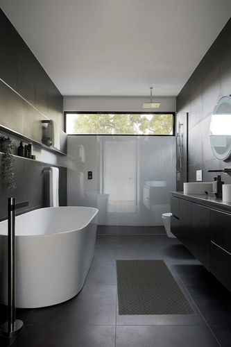 Cinder Gray Town Square  Living Room Runner in Black Modern Bathroom