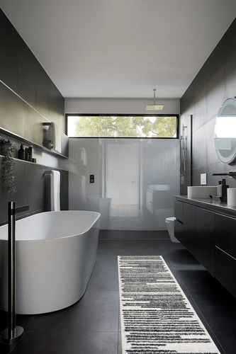 JONATHAN Y MOH207A-28 Khalil Modern Berber Stripe Indoor Farmhouse Area-Rug Bohemian Minimalistic Striped Easy-Cleaning Bedroom Kitchen Living Room Non Shedding, 2 X 8, Cream,Black in Black Modern Bathroom