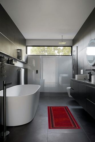 Antep Rugs Alfombras Bordered Modern 2x5 Non-Slip (Non-Skid) Low Pile Rubber Backing Kitchen Area Runner Rug (Maroon Red, 2' x 5') in Black Modern Bathroom