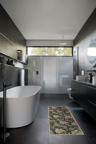 Morebes Floral Rug Runners for Hallways 6 Feet Non Slip,Paisley Runner Rug for Entryway Indoor,Washable Bath Mat Distressed Indoor Floor Carpet Runner for Kitchen Laundry Foyer,Brownish Black in Black Modern Bathroom