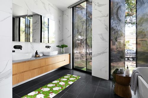 Cute Santa Claus Runner Rugs for Hallway Kitchen, Christmas Red Gnomes Washable Area Rug Non-Shedding Kitchen Mat Entry Carpet for Living Dining Playroom Nursery Laundry Bedside in Modern Black Tiled bathroom