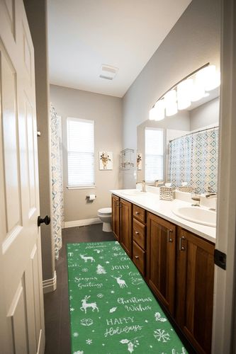 GAOMON Runner Rugs for Hallway 2x8 Green Rug Kitchen Mat Christmas Room Decor Washable Rugs Bathroom Rugs Non Slip Low Pile Runner Rug for Living Room 2'x8' Green in Wooden and Grey Bathroom