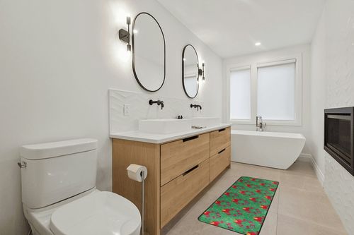 Christmas Wreath Area Rug Non Skid, Xmas Red Bow Washable Hallway Runner Rugs Laundry Room Rug Mats Soft Kitchen Absorbent Floor Mat Carpet for Entrance Bedroom Living Room 72x24in in Scandinavian Neutral bathroom