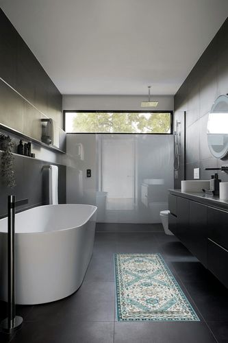 Zacoo Runner Rug 2x6 Kitchen Rugs Non Slip Boho Rug Green Rug Floor Mats Hallway Runner Vintage Carpet Stain Resistant Low Pile Oriental Rugs for Living Room Bedroom Decor Nursery Rug, 2'x6' Green in Black Modern Bathroom