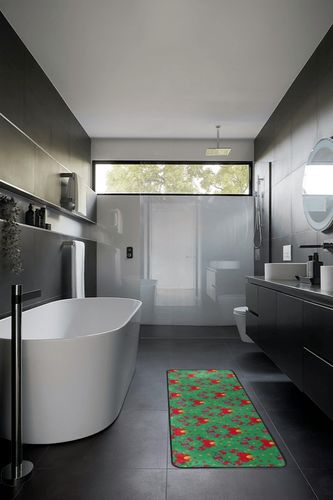 Christmas Wreath Area Rug Non Skid, Xmas Red Bow Washable Hallway Runner Rugs Laundry Room Rug Mats Soft Kitchen Absorbent Floor Mat Carpet for Entrance Bedroom Living Room 72x24in in Black Modern Bathroom