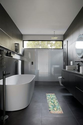 SAFAVIEH Riviera Collection Area Rug - 9' x 12', Green & Light Blue, Floral Design, Non-Shedding Machine Washable & Slip Resistant Ideal for High Traffic Areas in Living Room, Bedroom (RIV117Y) in Black Modern Bathroom