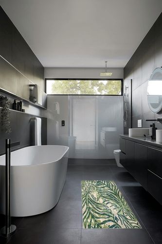 nuLOOM Cali Abstract Leaves Runner Rug , 2' x 6', Green, Rectangular, 0.45" Thick in Black Modern Bathroom