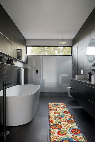 Nourison Aloha Indoor/Outdoor Multicolor 2'3" x 8' Area-Rug, Easy-Cleaning, Non Shedding, Bed Room, Living Room, Dining Room, Deck, Backyard, Patio (2x8) in Black Modern Bathroom