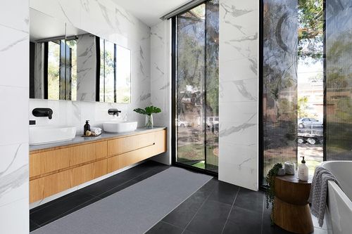 Sweet Home Stores Sweethome Collection Solid Design Runner Rug, 2'7" x 10', Grey in Modern Black Tiled bathroom