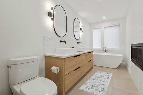 COZYLOOM Geometric Area Rug 2x6 Modern Distressed Runner Rug Entryway Runners Low Pile Non Slip Hallway Runners Kitchen Runners Laundry Mat Bedroom Bedside Runner Rug Ultra Soft Indoor Long Rug Grey in Scandinavian Neutral bathroom