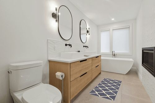 Maples Rugs Rebecca Contemporary Runner Rug Non Slip Hallway Entry Carpet [Made in USA], 1'9" x 5', Indigo Blue in Scandinavian Neutral bathroom