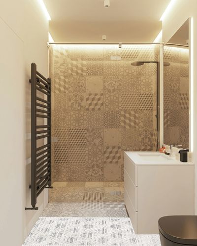 nuLOOM Ansley Moroccan Lattice Runner Rug, 2' x 6', Light Grey in White Tiled Bathroom