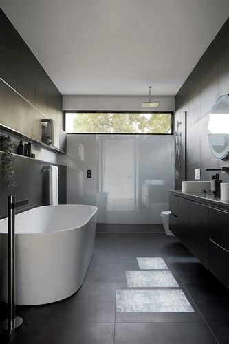 MATBAR Kitchen Rugs Sets of 3 Non Slip Washable Kitchen Mats for Floor 3 Piece Set Boho Kitchen Rug Sets Gray Runner Carpets Absorbent for Laundry Room Hallway Sink Bathroom in Black Modern Bathroom