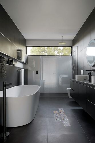 Alishomtll 2 PCS Kitchen Rugs and Mats,Cushioned Anti-Fatigue Kitchen Rugs, Waterproof Non-Slip Kitchen Mats, Washable Coffee Time Kitchen Mats for Floor Kitchen Laundry Office (17.3"x30"+17.3"x47") in Black Modern Bathroom