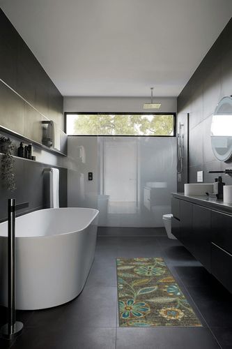 Maples Rugs Reggie Floral Runner Rug Non Slip Hallway Entry Carpet [Made in USA], Multi, 2 x 6 in Black Modern Bathroom