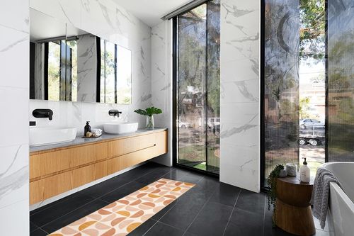 Lahome Boho Runner Rug - 2x6 Rug Runners for Hallways 6 Feet Non Slip Soft Geometric Washable Rug Runner Ultra-Thin Kitchen Runner Rugs for Bathroom Entryway Laundry Bedroom (2x6ft,Multi) in Modern Black Tiled bathroom