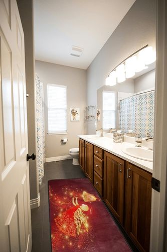 Red Christmas Angel Area Rug Non Skid, Xmas Golden Jingle Bells Washable Hallway Runner Rugs Laundry Room Rug Mats Soft Kitchen Absorbent Floor Mat Carpet for Entrance Bedroom Living Room 72x24in in Wooden and Grey Bathroom