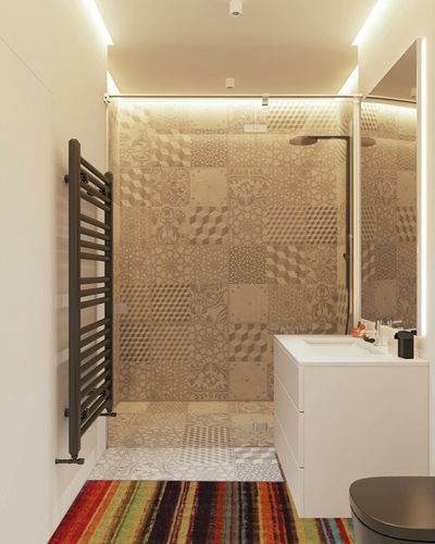 Mohawk Home Boho Stripe 2' x 8' Area Rug - Multicolor - Perfect for Living Room, Dining Room, Office in White Tiled Bathroom