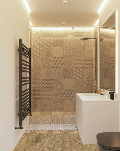 Superior Indoor Runner Rug, Jute Backed Rugs For Bedroom, Office, Entryway, Hallway, Kitchen, Traditional Floral Scroll Floor Decor, Heritage Collection, Green, 2' 7" x 8' in White Tiled Bathroom