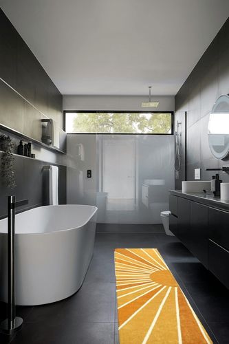 Lahome Boho Runners Rug for Hallway - 2x8 Non-Slip Washable Kitchen Runner Rug Low-Pile Soft Throw Entryway Rug Runner Rainbow Sun Print Abstract Carpet Runner for Laundry Room Bathroom Living Room in Black Modern Bathroom