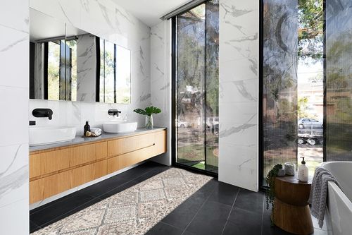 nuLOOM Becca Traditional Tiled Runner Rug, 2' 6" x 10', Beige in Modern Black Tiled bathroom