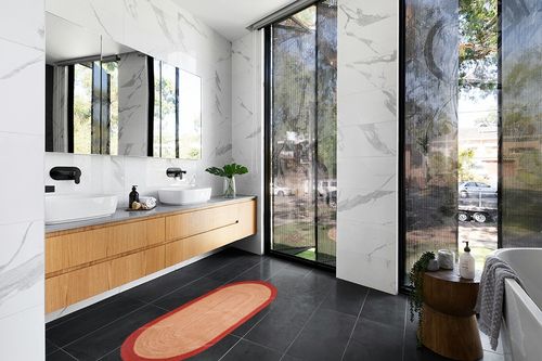 Chouhan International Natural Jute Red Bordered Rug Bohemian Rug Decor Rug Handwoven Rug Custom Rug Decorative Rugs in Modern Black Tiled bathroom