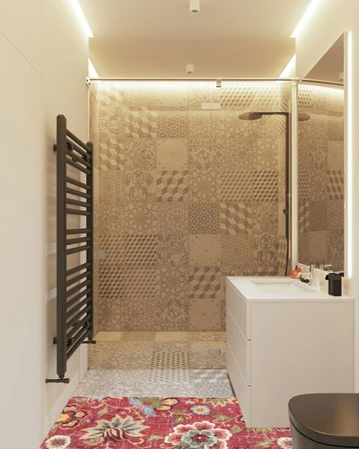 Beeiva Floral Washable Kitchen Runner Rugs, 2x8 Red Modern Hallway Runner Rugs with Rubber Backing, Kitchen Runner Rugs Non Skid Washable Runner Rug Long Rug for Bathoom Entryway in White Tiled Bathroom