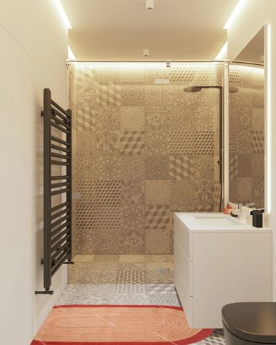 Chouhan International Natural Jute Red Bordered Rug Bohemian Rug Decor Rug Handwoven Rug Custom Rug Decorative Rugs in White Tiled Bathroom