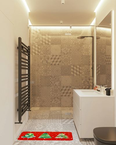 ASPMIZ Merry Christmas Doormat, Pine Tree Red Area Rug Doormat Non Skid Washable, Absorbent Soft Floor Mat for Outdoor Indoor Entrance Bedroom Kitchen Bathroom Xmas Decor Winter, 18 x 30 inch in White Tiled Bathroom