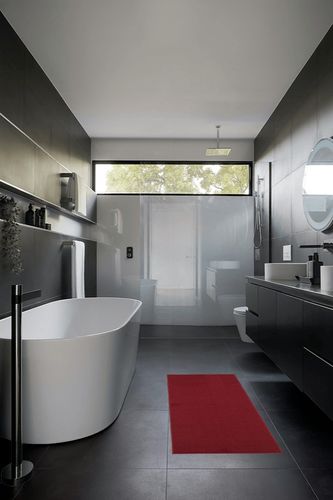 Sweet Home Stores SH Collection Solid Rubberback Indoor Runner Rug, 20" x 59", Red in Black Modern Bathroom