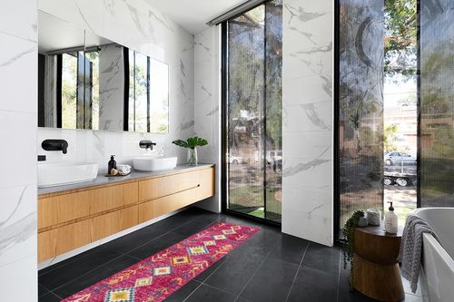 Eyely HOM105B-28 Moroccan Hype Tribal Love Geometric Indoor Runner Rug Bohemian;Country & Floral;Southwestern, Bedroom, Kitchen, Living Room, Easy-Cleaning, Non-Shedding, 2 X 8, Pink/Multi in Modern Black Tiled bathroom