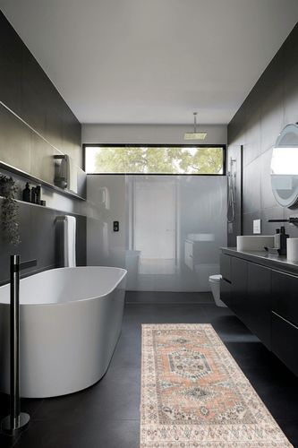 Peach/Yellowish Persian Washable Living Room Area Rug in Black Modern Bathroom