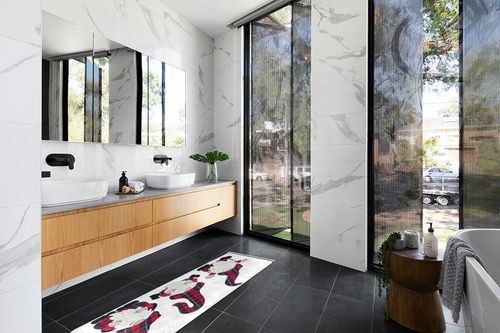 Cheerful Gnomes Red Plaid Area Rug Non Skid, Christmas Washable Hallway Runner Rugs Laundry Room Rug Mats Soft Kitchen Absorbent Floor Mat Carpet for Entrance Bedroom Living Room 72x24in in Modern Black Tiled bathroom