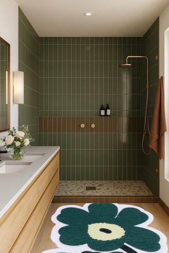 Flower Shape Bath Mats Green Shower Tub Mat Non Slip PVC Loofah Bath Mat Rug for Kitchen 50X80 cm in Green Bathroom