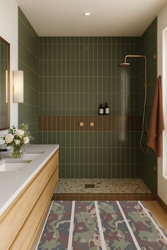 Hydro-Turf Two-Tone Brushed Sheet with self-Adhesive (Swamp Camo on Gray) in Green Bathroom