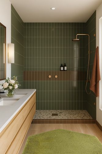 4.6 ft, Green fluffy rug in Green Bathroom
