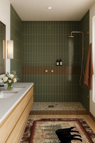 Mayberry Rug 6387 Birch Bear Area Rug, 3'11"x5'3", Brown in Green Bathroom