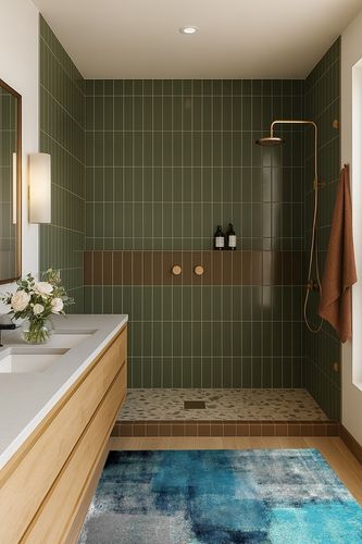 KITHOME Contemporary Non-Slip Area Rug Turquoise and Grey Abstract Art Painting Teal Printed Rugs Art Carnival Rubber Backing Living Room Floor Mats Rectangle Area Rug Carpet for Indoor 4'x6' in Green Bathroom