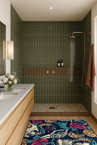 BOENLE Area Rug Large Area Rugs for Living Room Non-Slip Washable Carpet Skull Snake Rose Dice Thick Rectangular Mat for Indoor Bedroom Dining Office-63 x 48 Inch in Green Bathroom