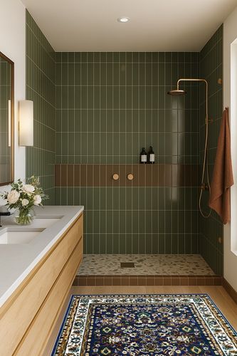 AllStar Rugs Blue 4x6 Traditional Area Rug (3' 9" x 5' 1") in Green Bathroom