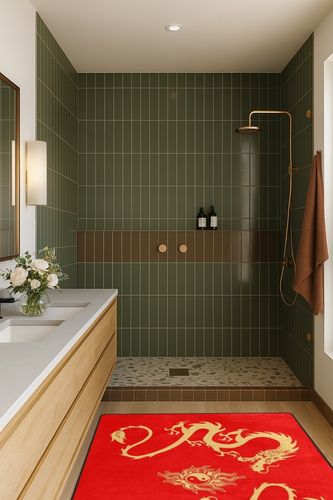 ALAZA Two Dragon and Yin-yang Symbol Red Area Rug for Living Room Bedroom, Non-Slip Rug for Home Decor 5'3"x4' in Green Bathroom