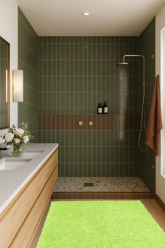 Green Chenille Shag Rug - 4' x 6' St Croix Trading in Green Bathroom