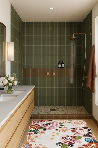 Boho Farmhouse Floral Rug for Bedroom, Low Pile Thin 4x6 Area Rug Machine Washable Soft Shag Nursery Rug Non-Slip Kithcen Entryway Rugs Shabby Chic Vintage Flowers Indoor Floor Carpet for Living Room in Green Bathroom