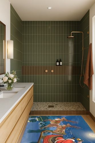 Christmas Outdoor Rug, Large Floor Mat Elk and Santa Claus Holiday Celebration Non Slip Area Rug Rubber Backing Quick Dry Clearance Carpet Camping Rugs for Garden, Lawn, Deck, Porch, 4' x 6' in Green Bathroom