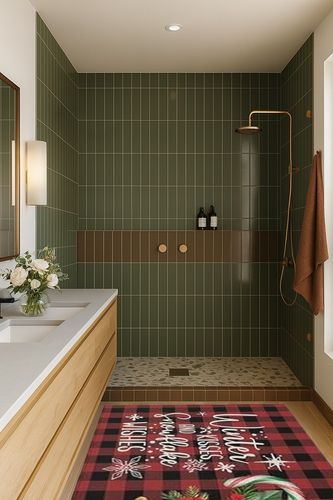 Red Black Buffalo Plaid Outdoor Camping Rug 4" x 6" - Outdoor Patio Rug Area Rug Decor, Holly Christmas Snowflakes Water Absorbent Large Outdoor Carpet for RV, Porch, Deck, Balcony, Picnic in Green Bathroom