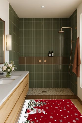 Area Rug, Snowflake Xmas Tree Gnome Christmas Rug, 2x3 Feet Rugs for Living Room Bedroom Kids Room Kids Room Nursery Classroom, Non-Slip Comrft Carpet Washable Rug in Green Bathroom