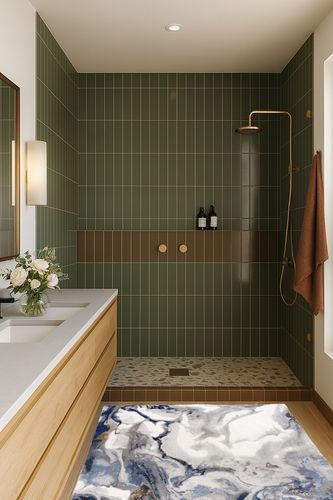 Abani Rugs Abstract Design 4’ x 6’ Bedroom Rug - Grey, Brown & Blue Modern Multi-Dimensional Non-Shedding Area Rug in Green Bathroom